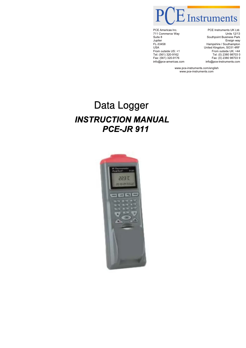 Page n°1 - Manuel utilisateur PCE Instruments PCE-JR 911