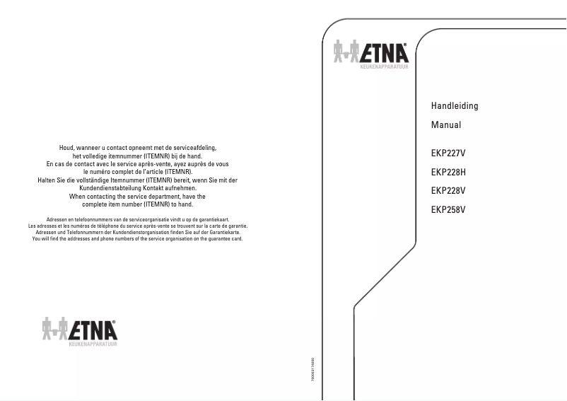 Page 1 de la notice Manuel utilisateur Etna EKP258V