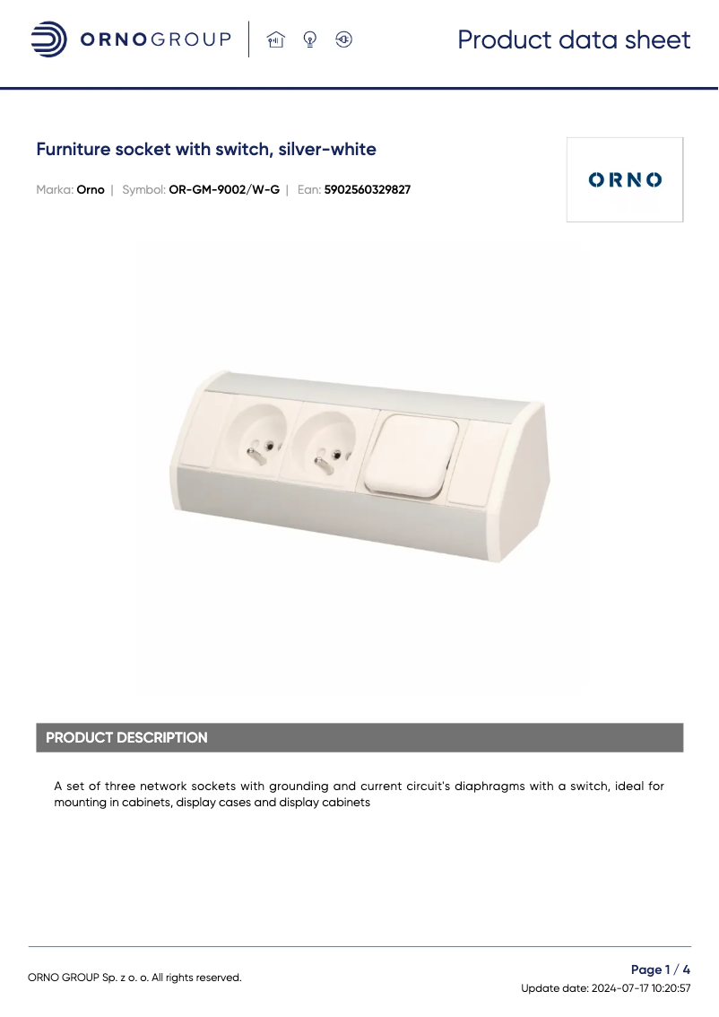 Page 1 de la notice Fiche technique ORNO OR-GM-9002