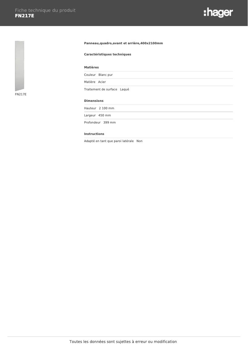 Page n°1 - Fiche technique Hager FN217E