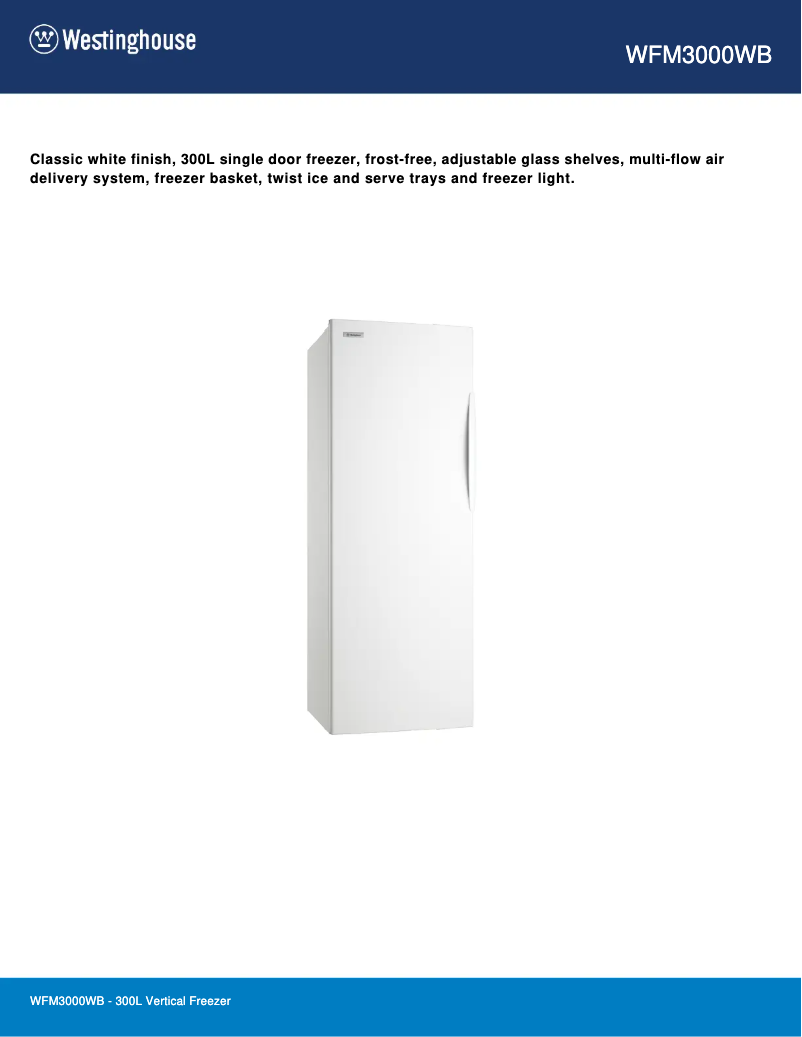 Page 1 de la notice Fiche technique Westinghouse WFM3000WB