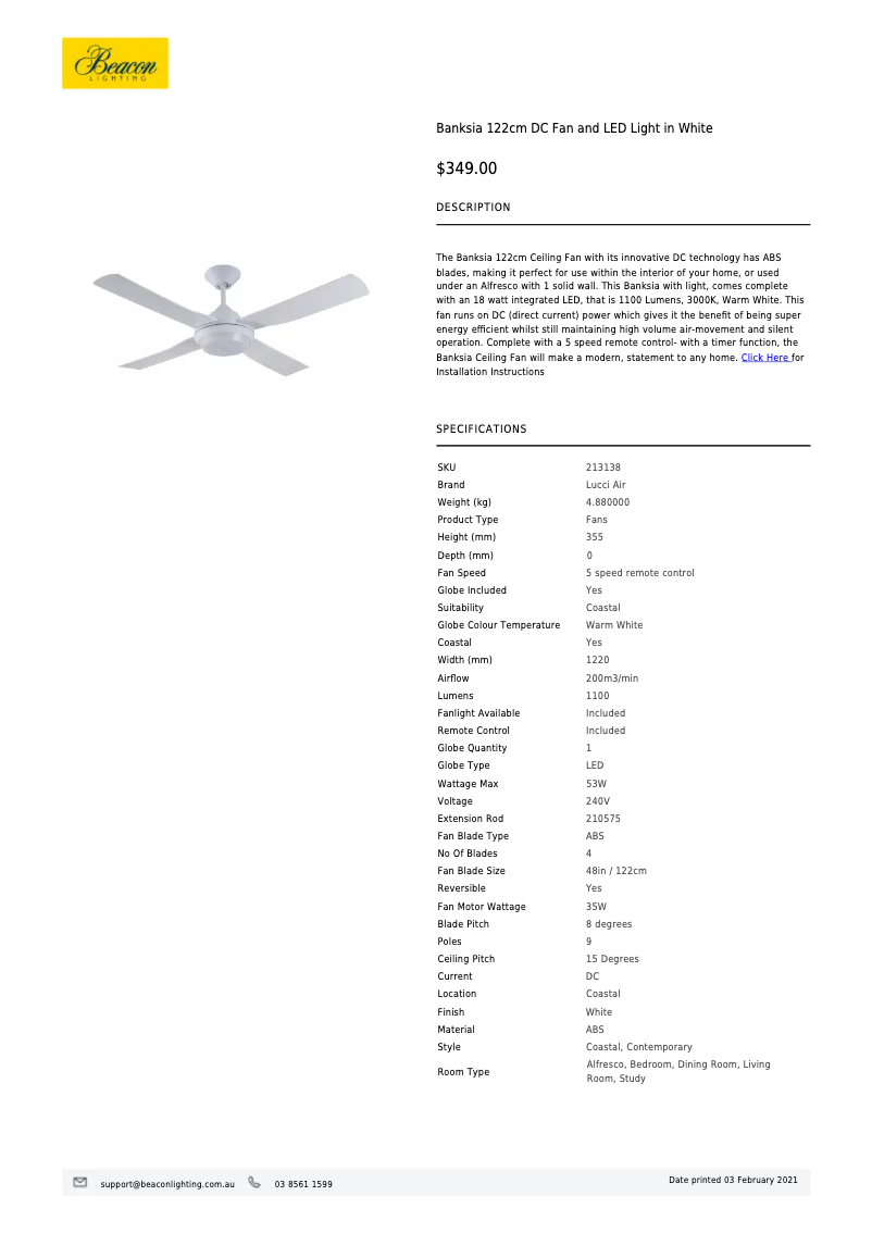 Page 1 de la notice Manuel utilisateur Lucci Banksia