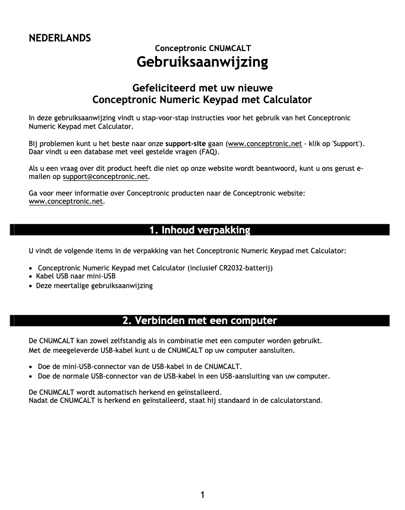 Page n°1 - Manuel utilisateur Conceptronic Thumb Keypad