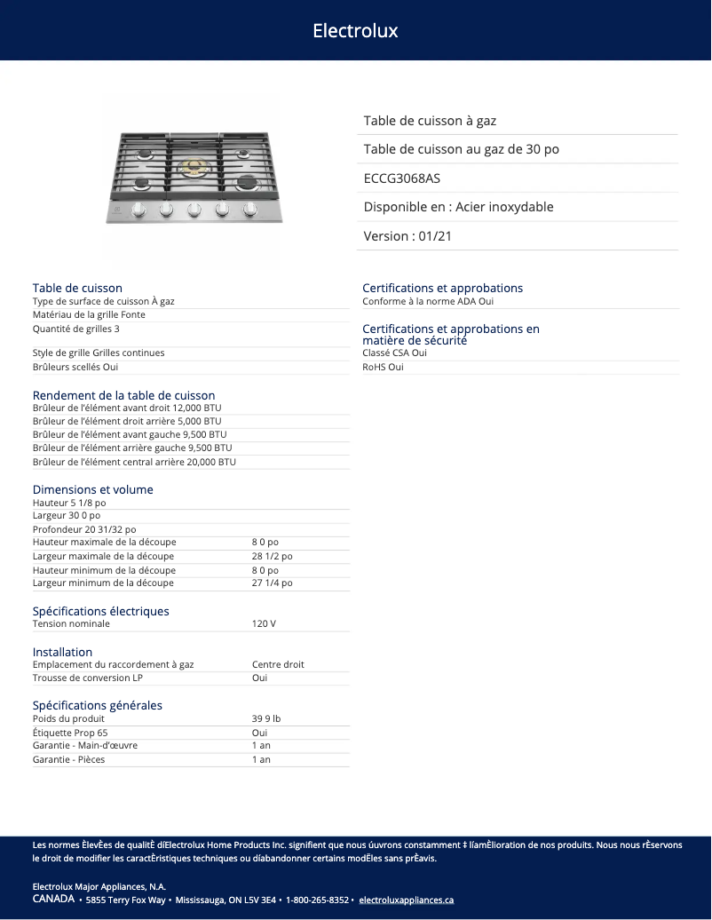Image de la première page du manuel de l'appareil ECCG3068AS
