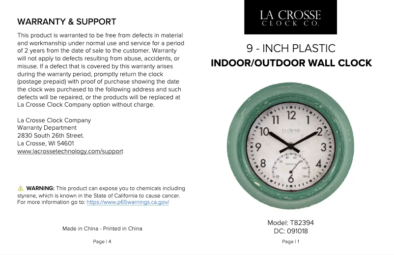 Page 1 de la notice Manuel utilisateur La Crosse Technology T82394