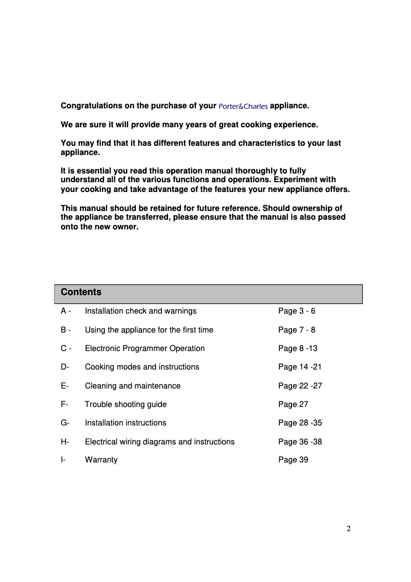 Page 1 de la notice Manuel utilisateur Porter & Charles SOPS60EL