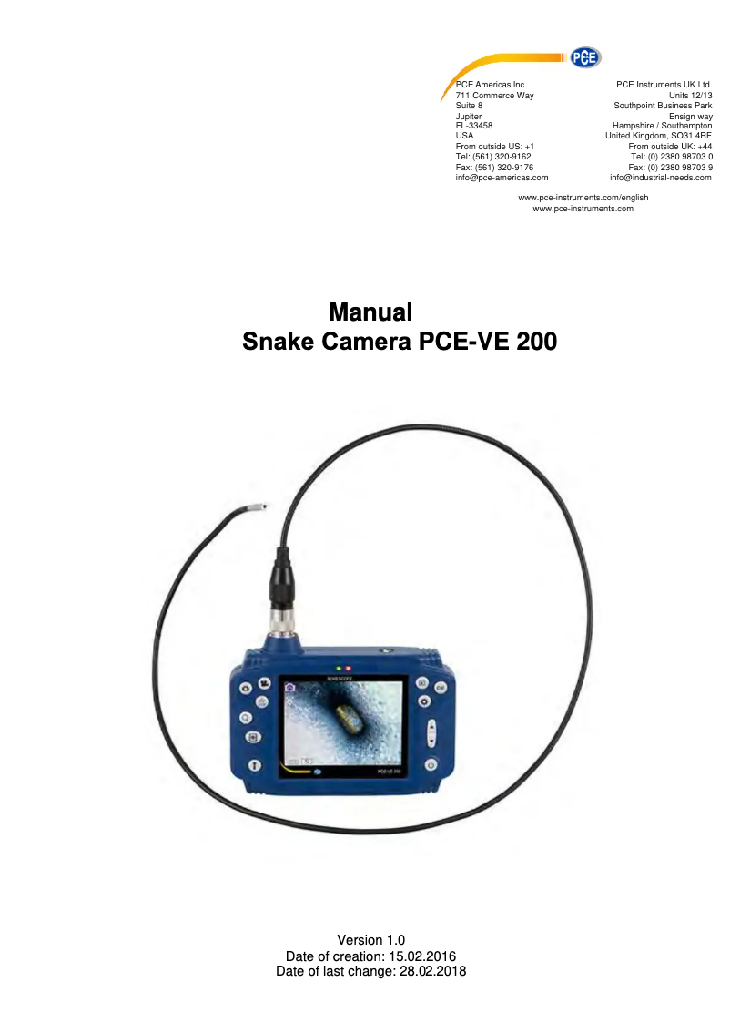 Página 1 del manual Manual de usuario PCE Instruments PCE-VE 200