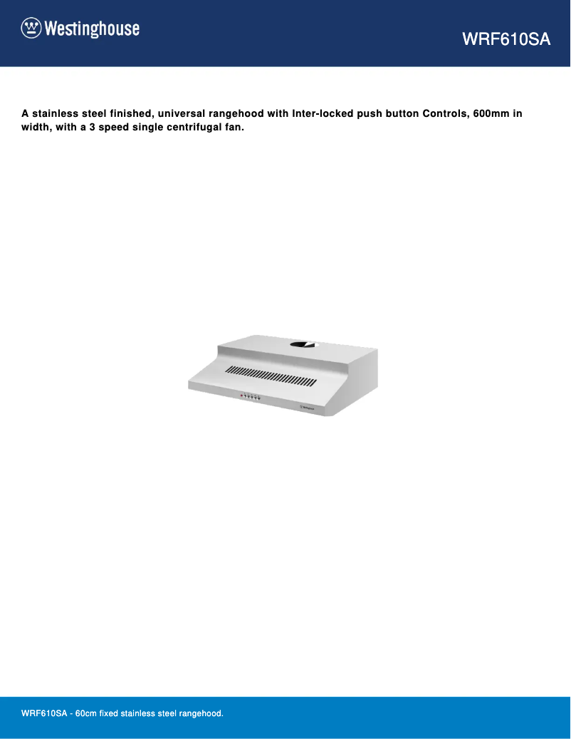 Page 1 de la notice Fiche technique Westinghouse WRF610SA