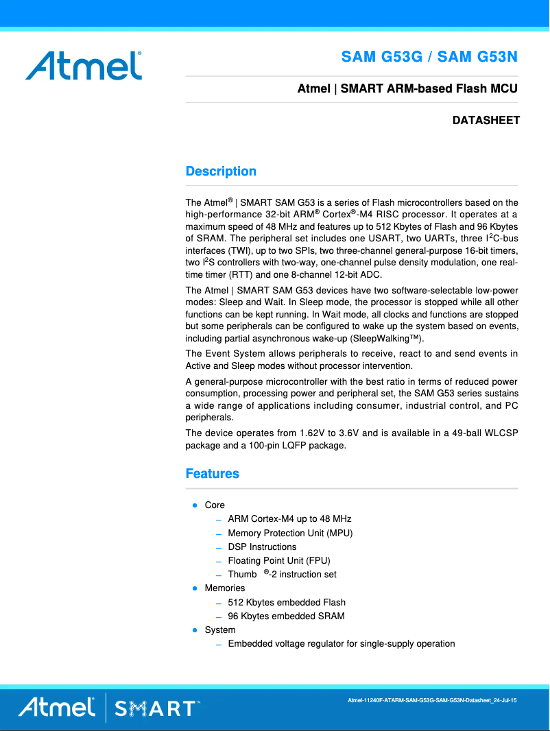 Imagen de la primera página del manual del dispositivo ATSAMG53