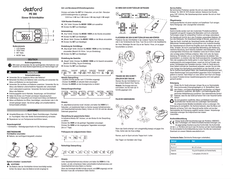 Page 1 de la notice Manuel utilisateur Dexford PE 300
