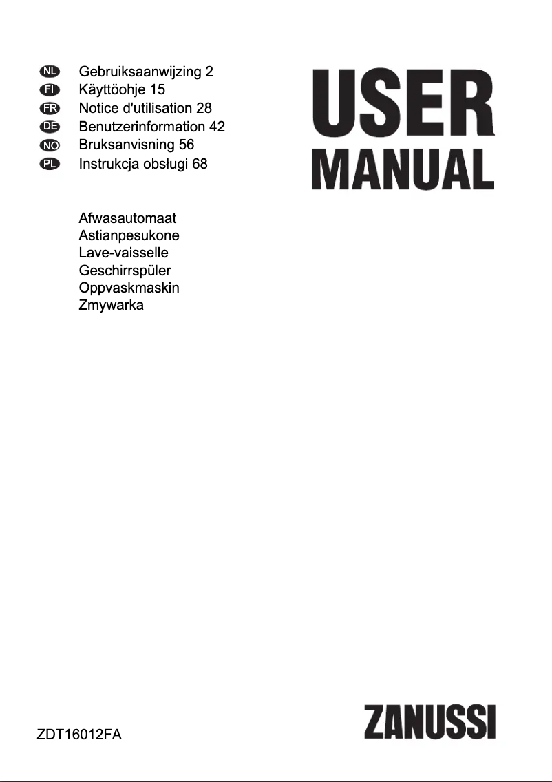 Page 1 de la notice Manuel utilisateur Zanussi ZDT16012FA