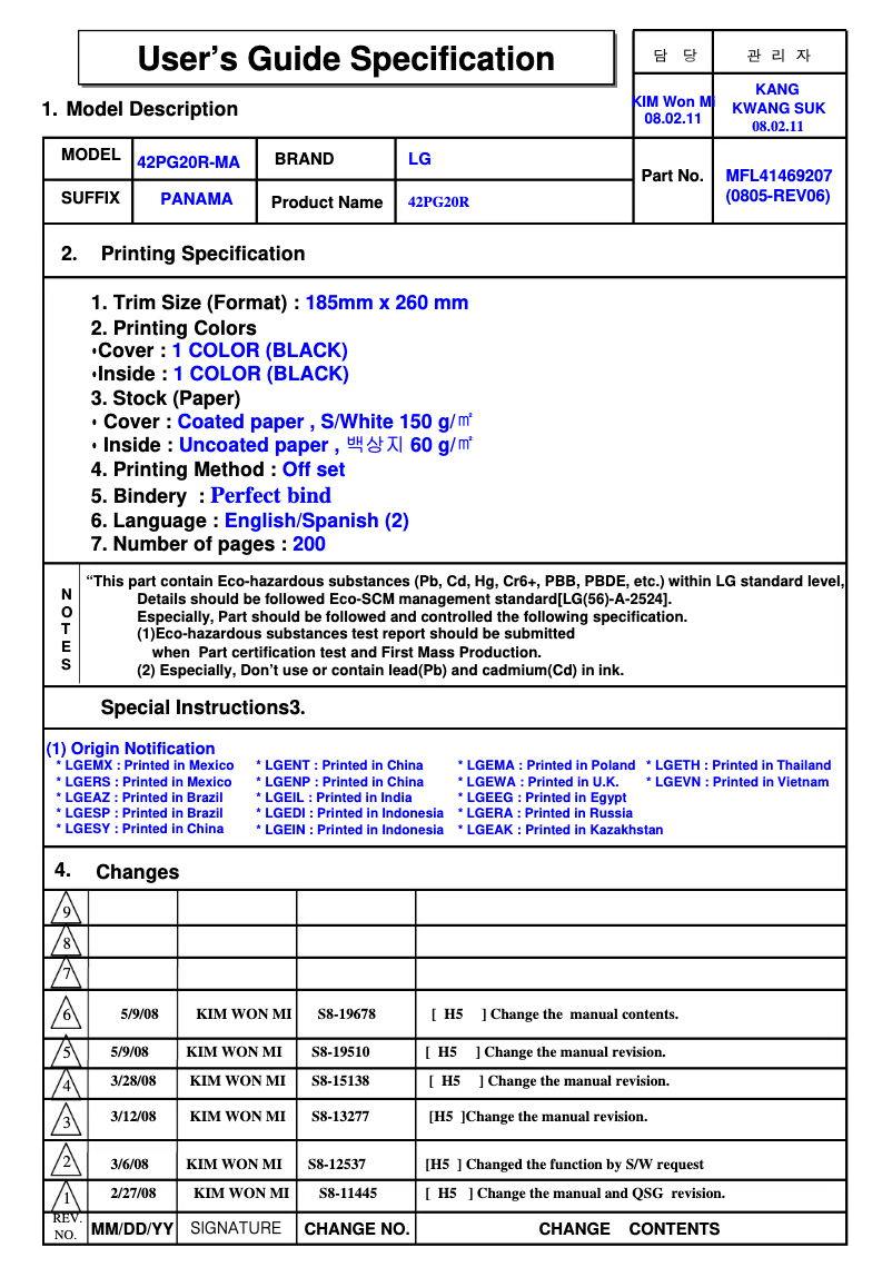 Page 1 de la notice Manuel utilisateur LG 47LG30R
