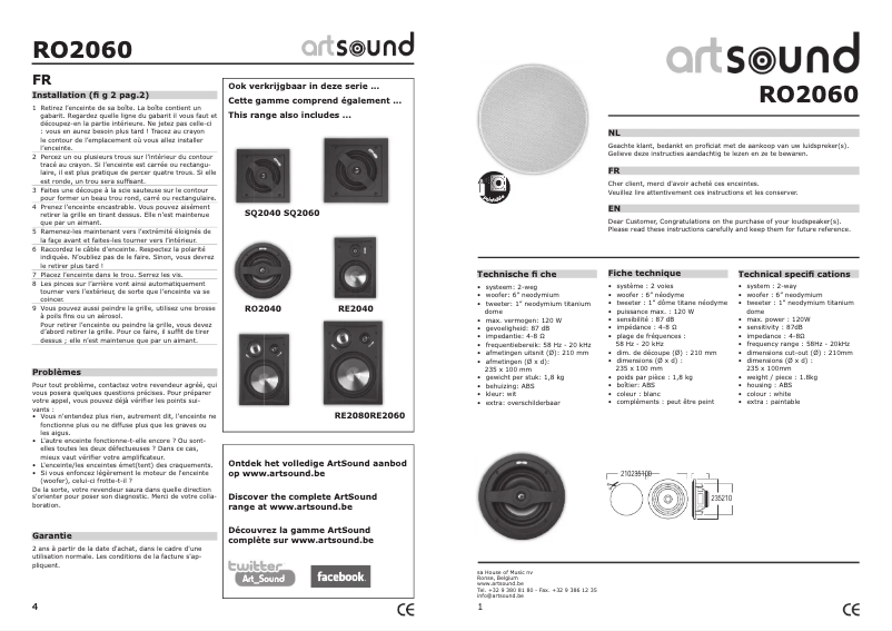 Page n°1 - Manuel utilisateur Artsound RO2060
