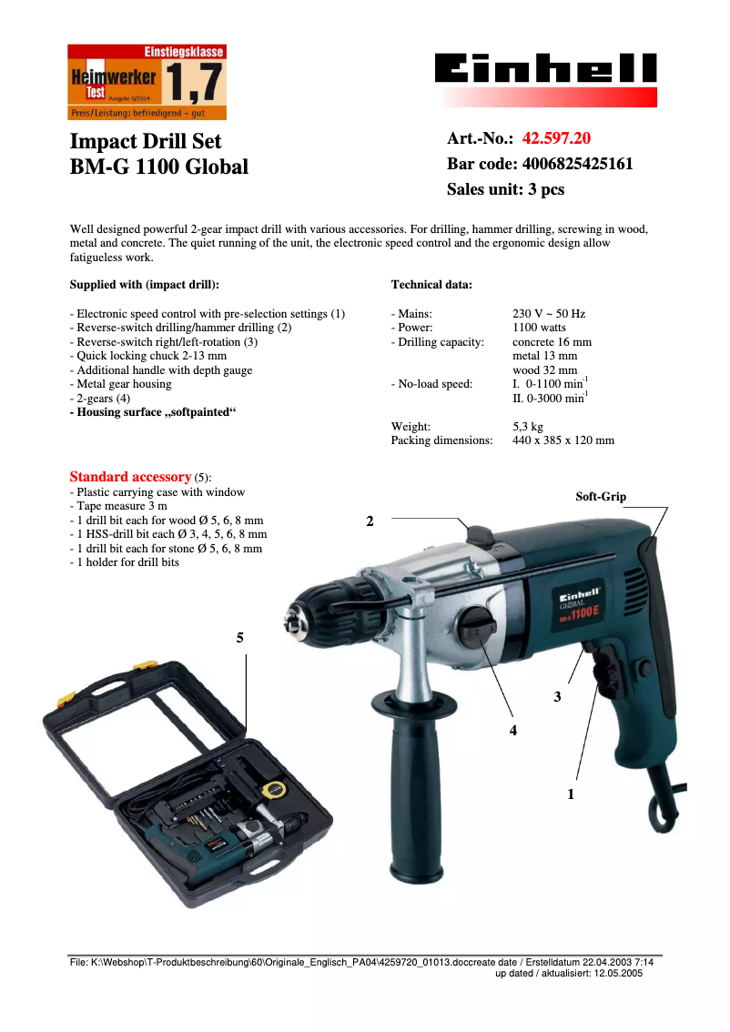 Image de la première page du manuel de l'appareil BM-G 1100 E