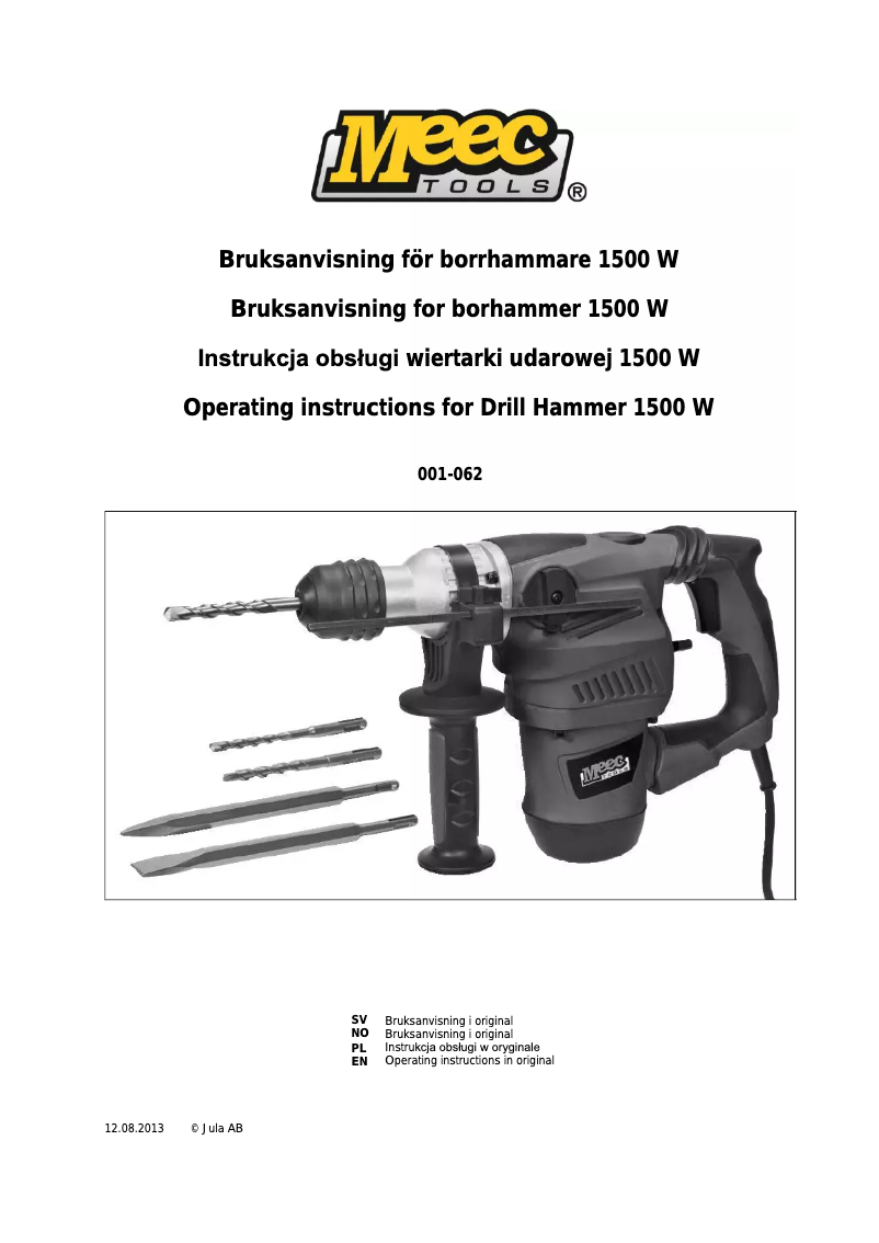 Page 1 de la notice Manuel utilisateur Meec Tools 001-062