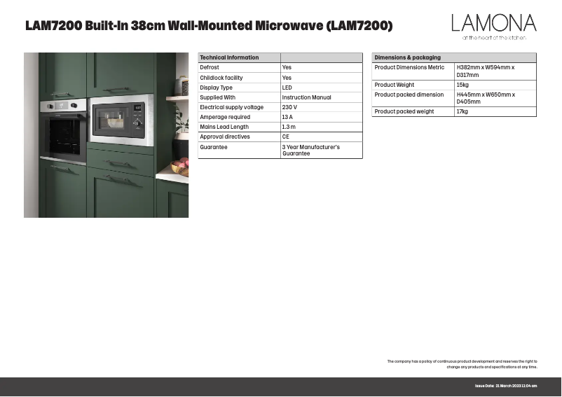Page 1 de la notice Fiche technique Lamona LAM7200