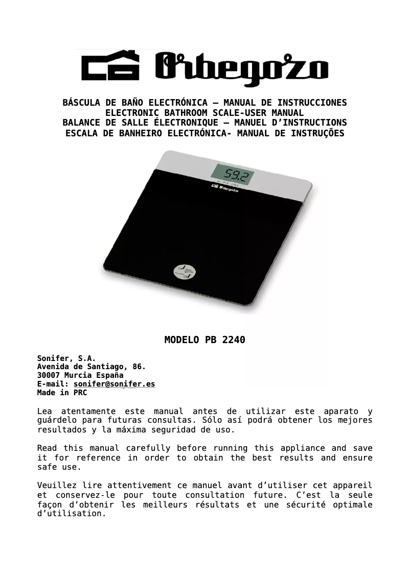 Page n°1 - Manuel utilisateur Orbegozo PB 2240