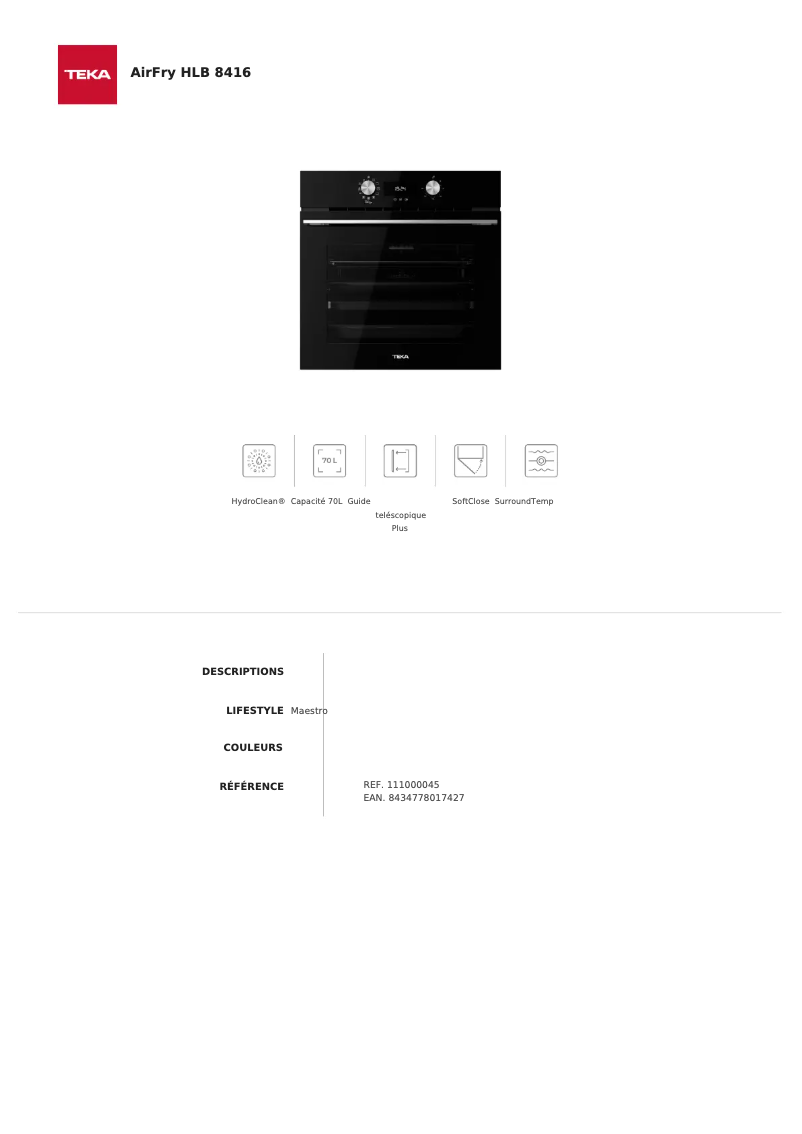 Page n°1 - Fiche technique Teka HLB 8416