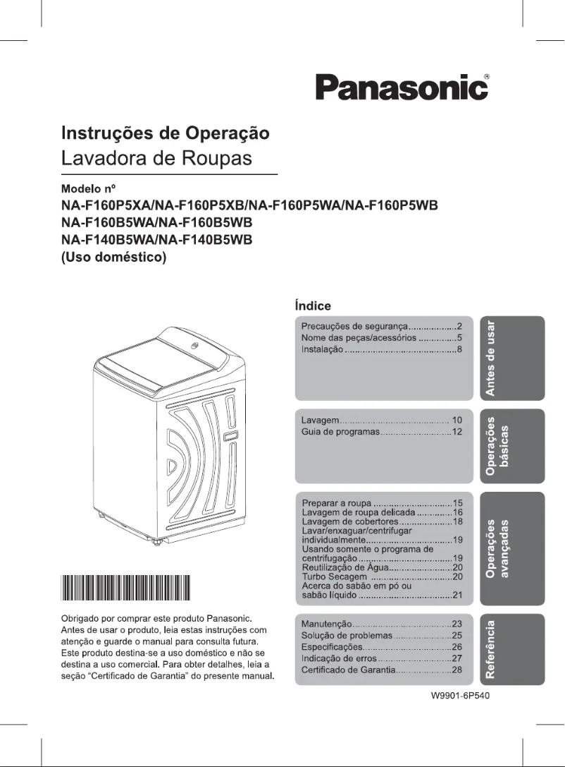 Page 1 de la notice Manuel utilisateur Panasonic NA-F160P5WB