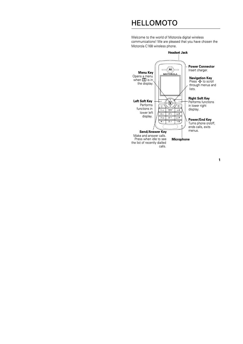 Page n°1 - Manuel utilisateur Motorola C168