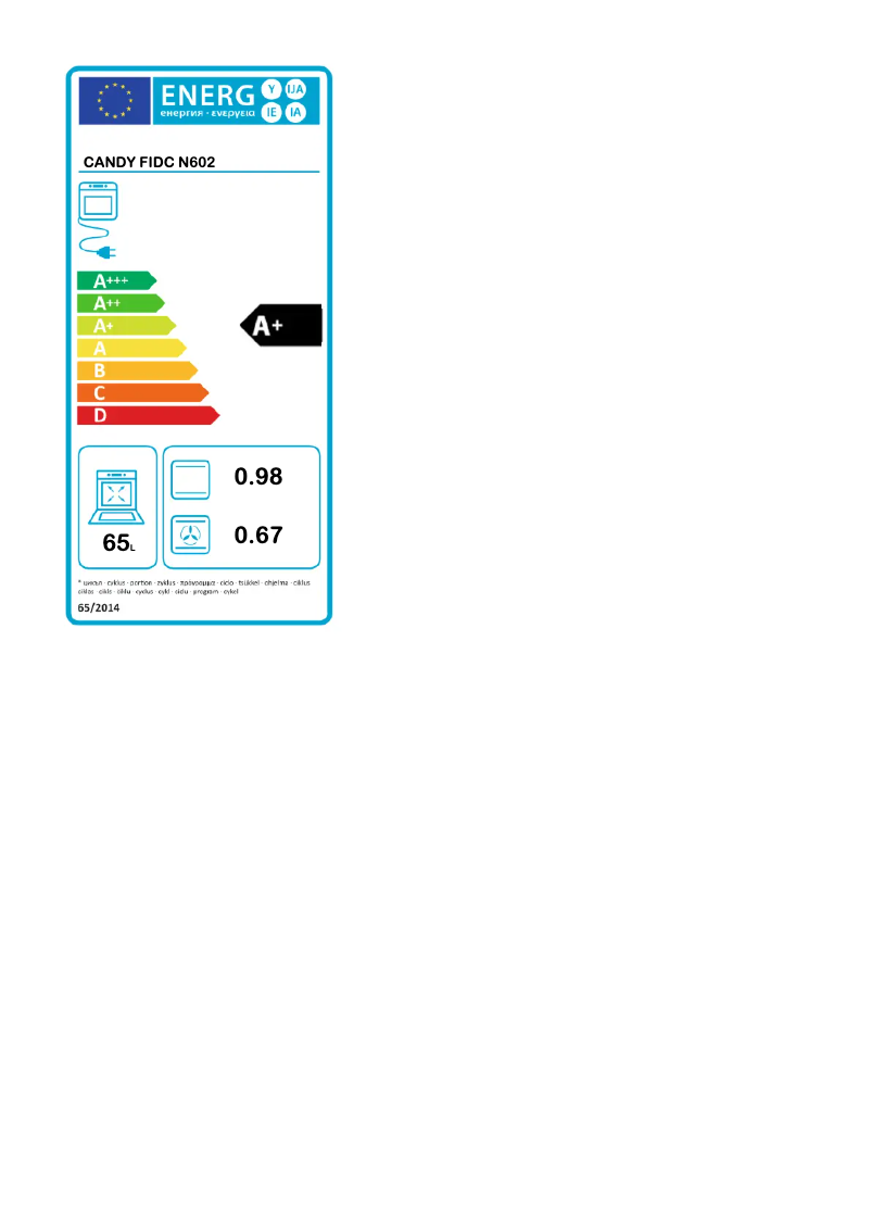 Page 1 de la notice Label énergétique Candy FIDC N602