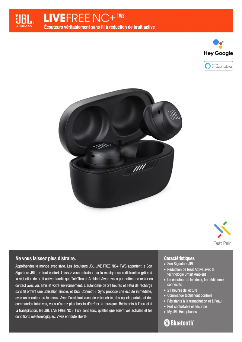 Page 1 de la notice Fiche technique JBL Live Free NC+ TWS