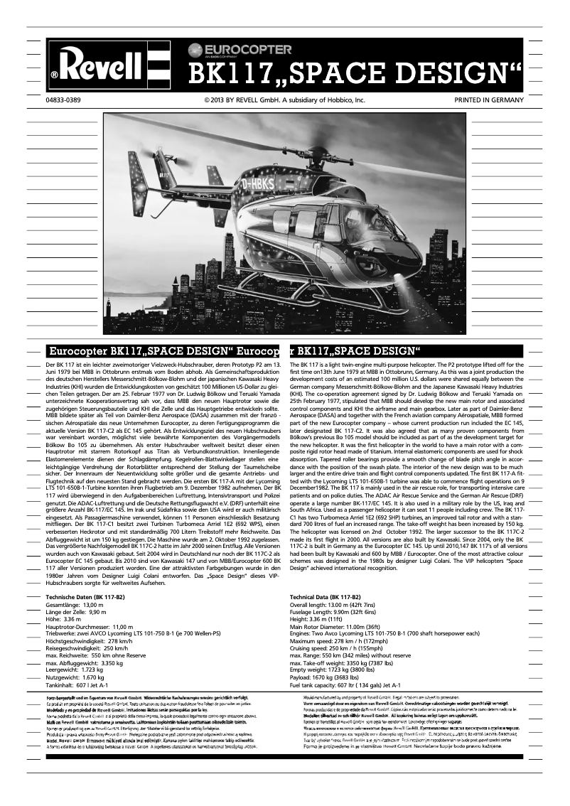 Page 1 de la notice Manuel utilisateur Revell Eurocopter BK 117