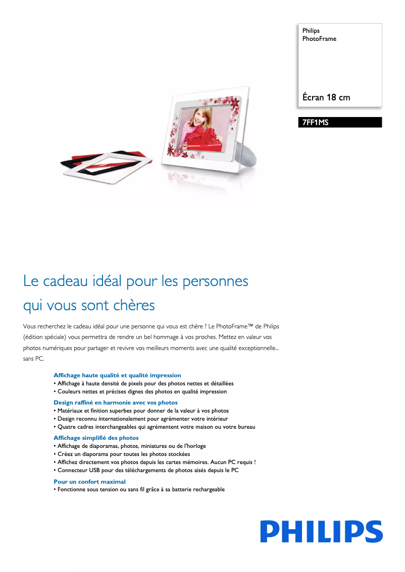 Page 1 de la notice Fiche technique Philips 7FF1MS