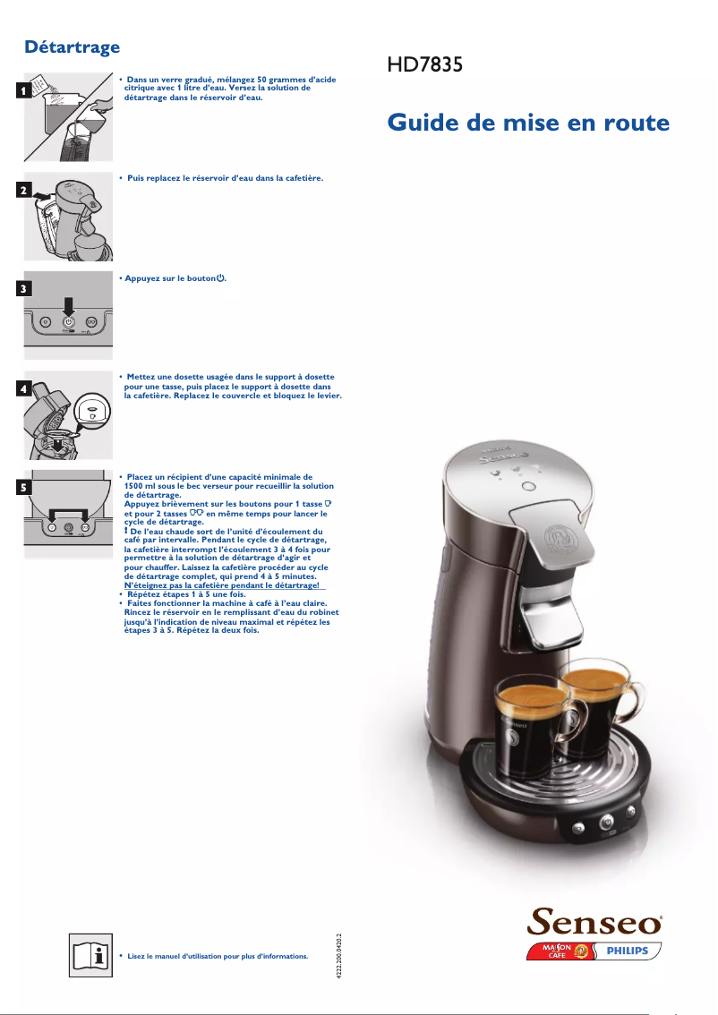 Image de la première page du manuel de l'appareil Senseo Viva Cafe HD7835