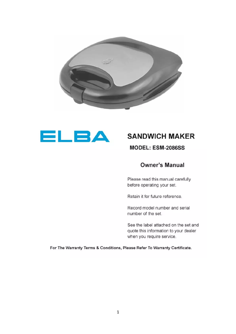 Page 1 de la notice Manuel utilisateur Elba ESM-2086SS