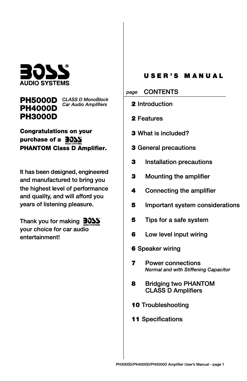 Page 1 de la notice Manuel utilisateur Boss PH3000D