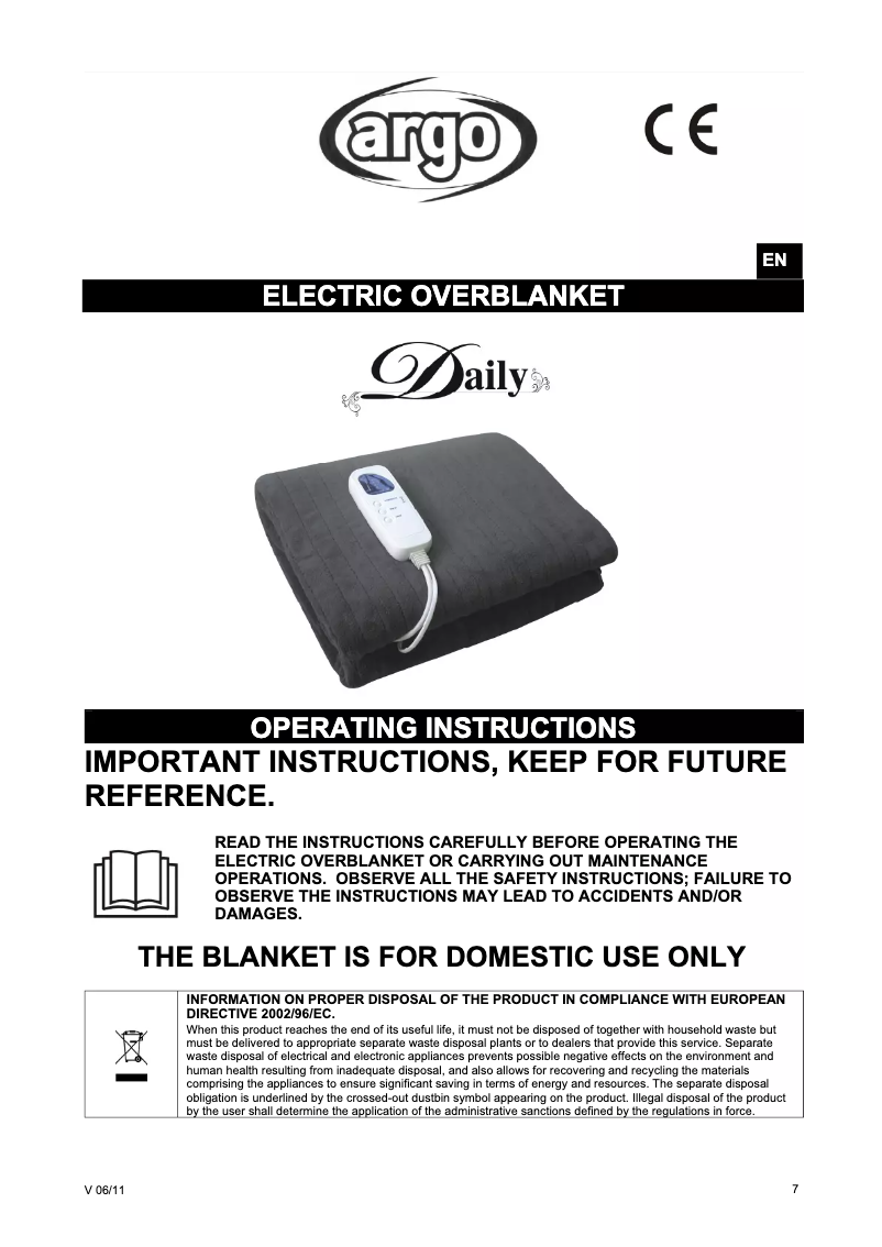 Page n°1 - Manuel utilisateur ARGO Daily