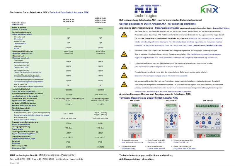 Page 1 de la notice Manuel utilisateur MDT AKK-0216.03