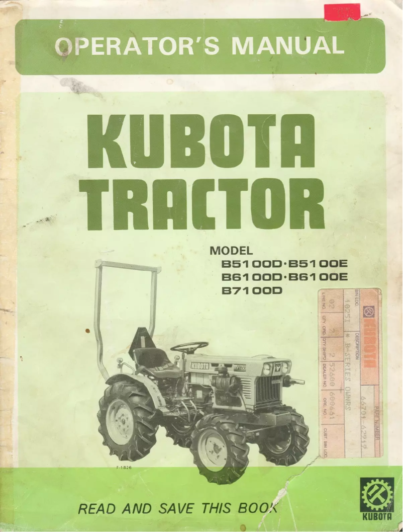 Page n°1 - Manuel utilisateur Kubota B7100