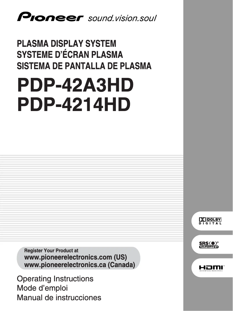 Page n°1 - Manuel utilisateur Pioneer PDP-42A3HD