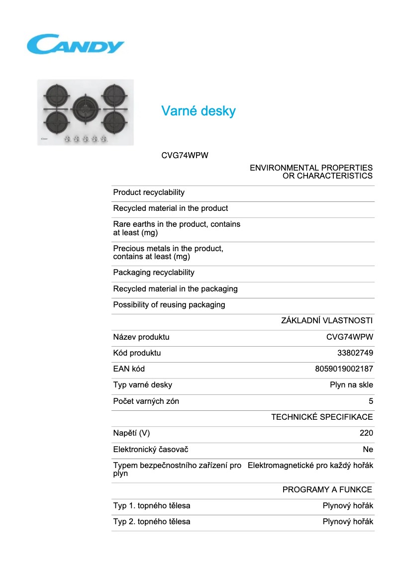 Image de la première page du manuel de l'appareil CVG74WPW