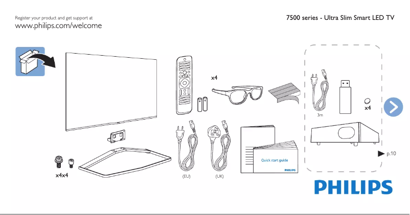 Page 1 de la notice Guide de démarrage rapide Philips 55PFS7509