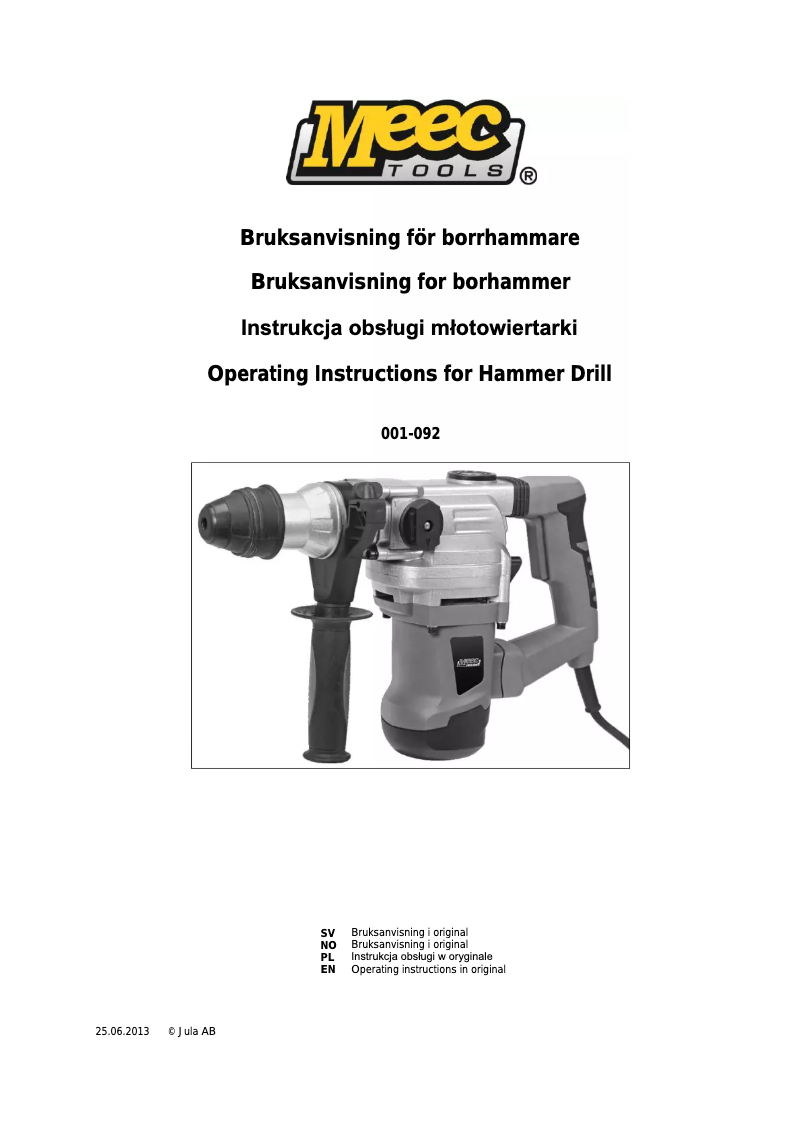 Page 1 de la notice Manuel utilisateur Meec Tools 001-092