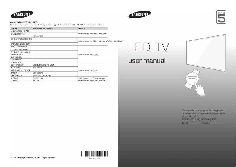 Page 1 de la notice Manuel utilisateur Samsung UA48H5500AW