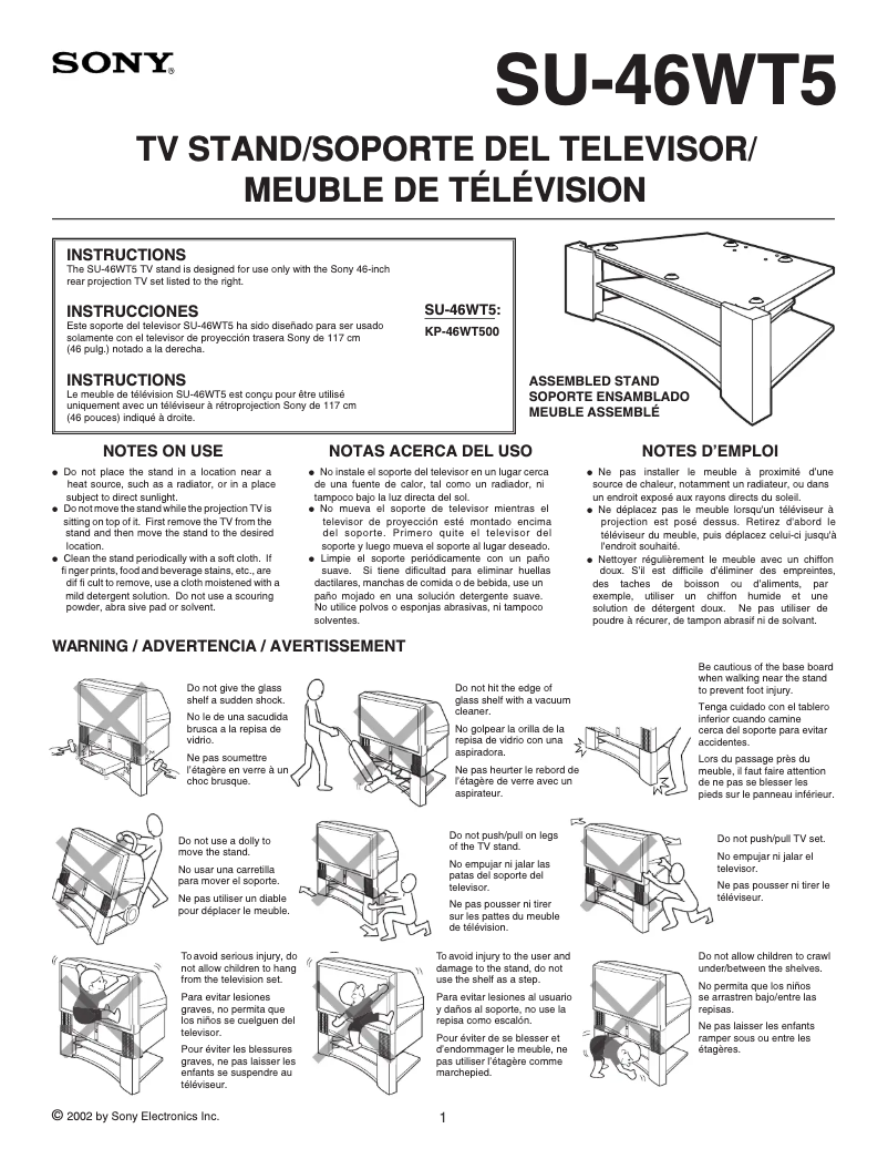 Page 1 de la notice Manuel utilisateur Sony KP-46WT500
