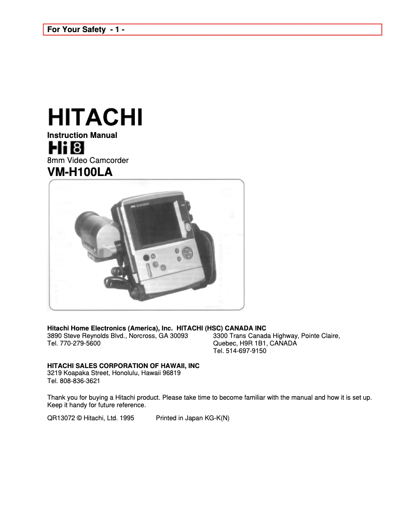 Page n°1 - Manuel utilisateur Hitachi VM-H100LA