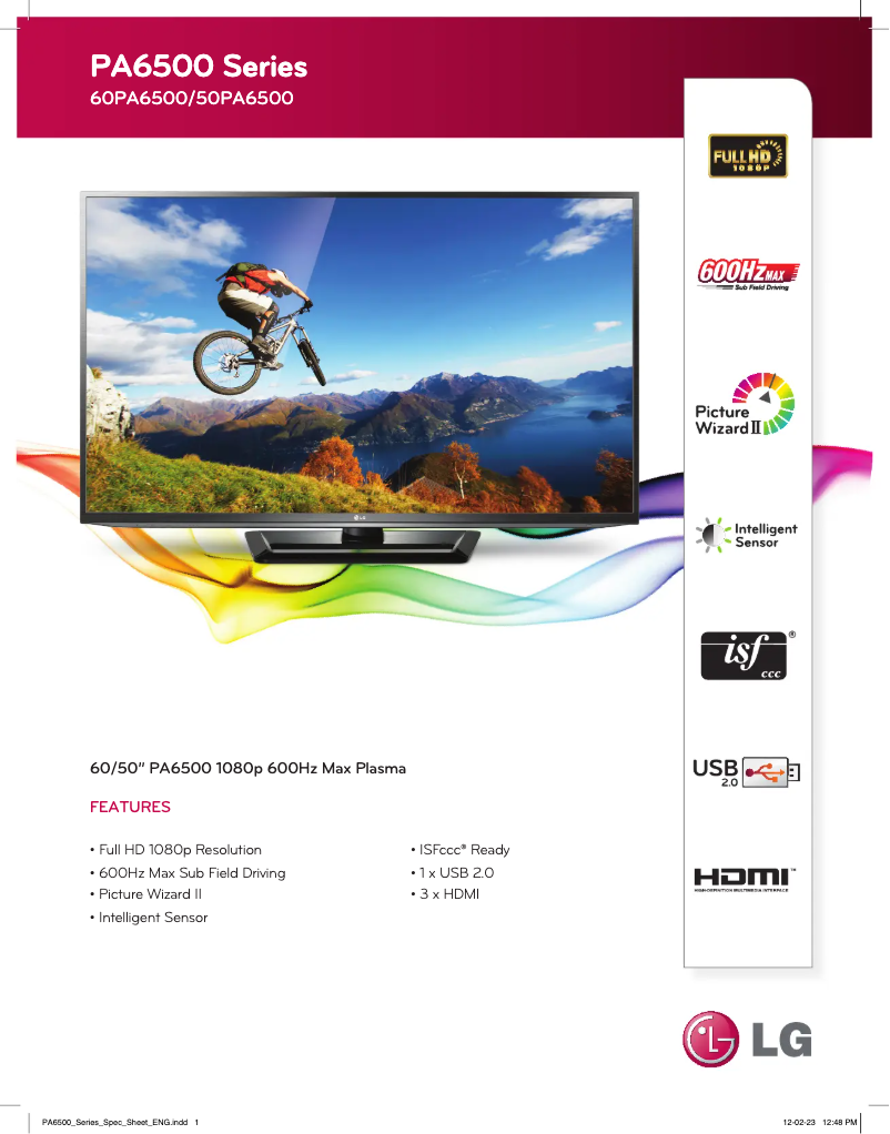 Página 1 del manual Ficha técnica LG 60PA6500