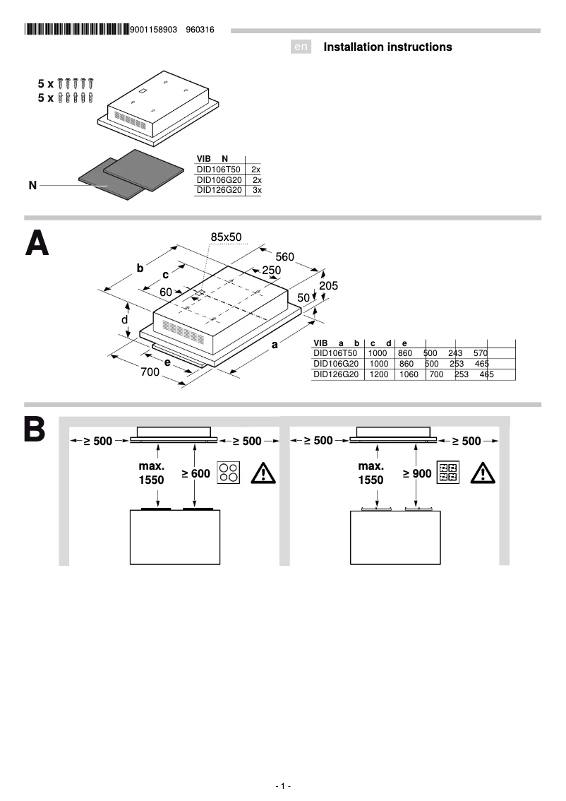 Page 1 de la notice Guide d'installation Bosch DID106T50