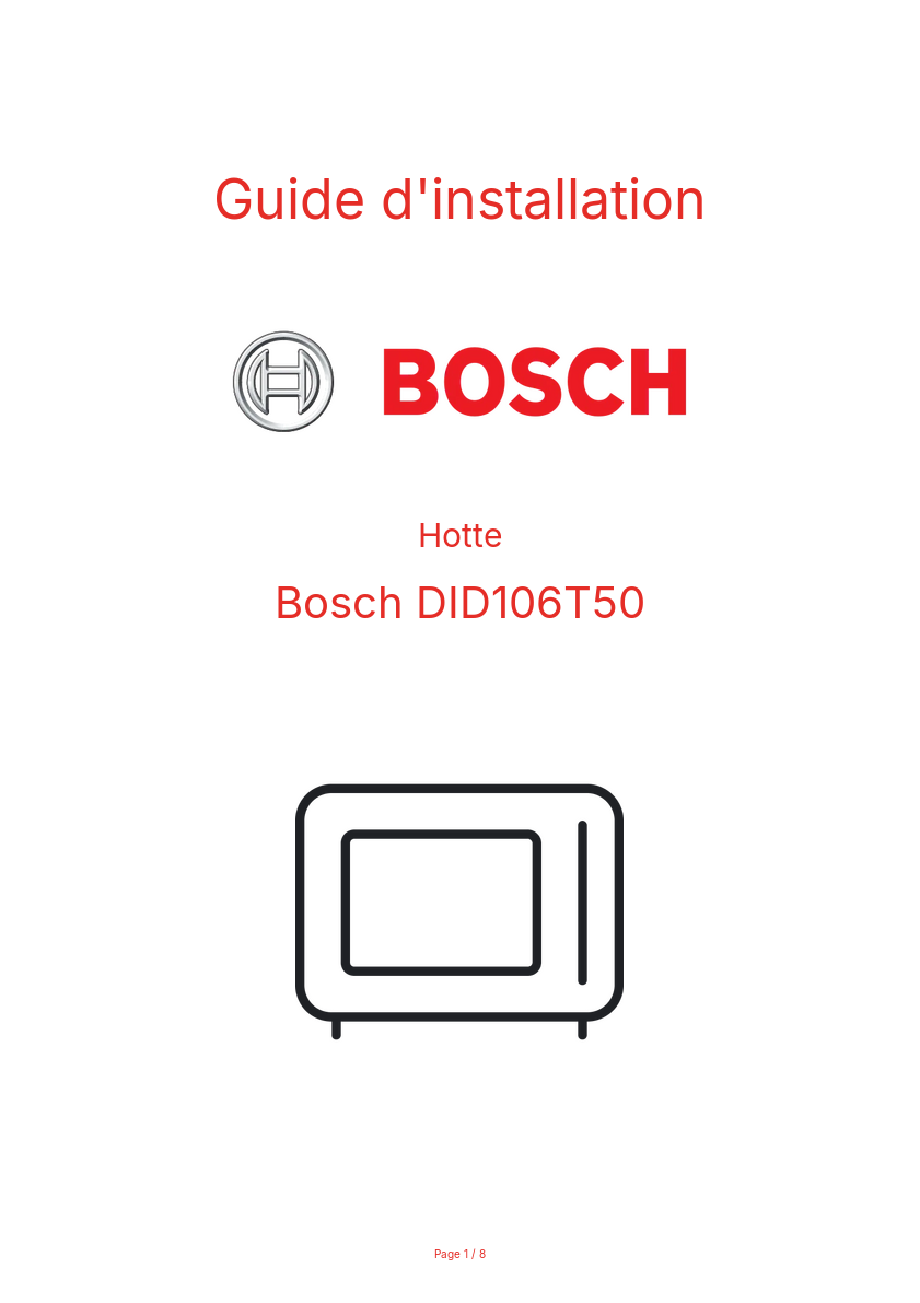 Page n°1 - Guide d'installation Bosch DID106T50