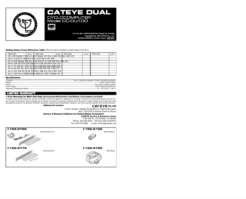Page 1 de la notice Manuel utilisateur Cateye Dual CC-DU1OO