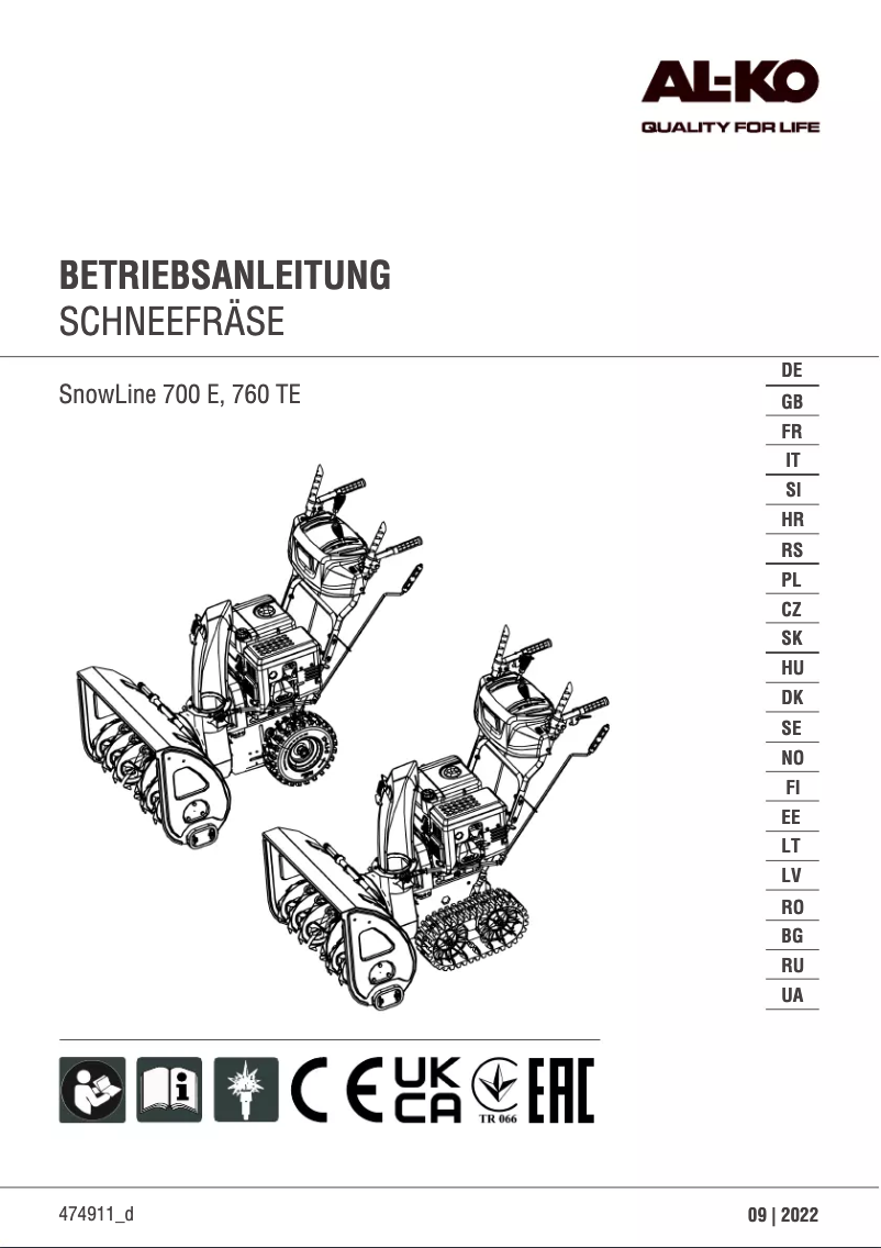 Image de la première page du manuel de l'appareil SnowLine 760 TE