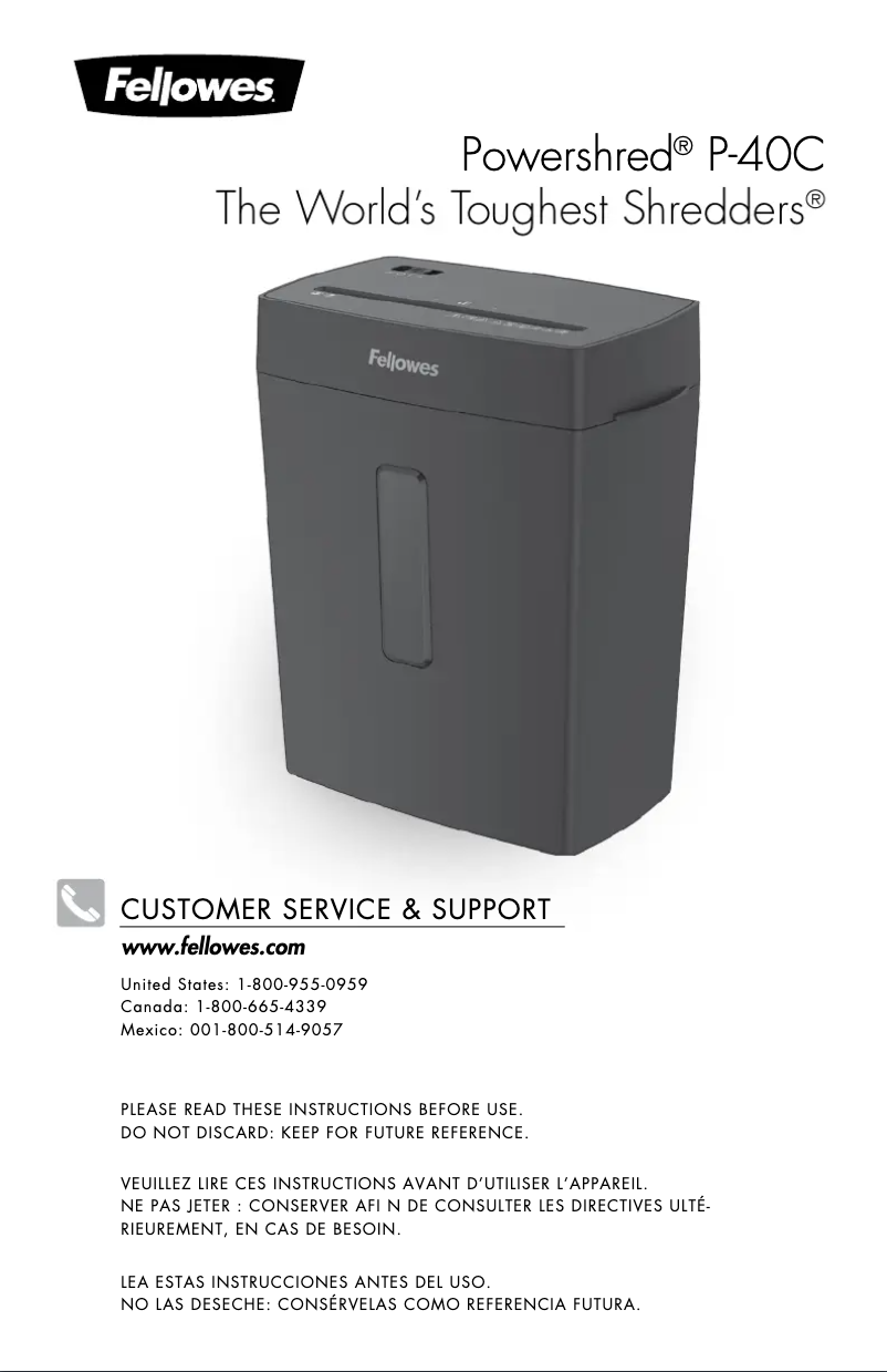 Page n°1 - Manuel utilisateur Fellowes Powershred P-40