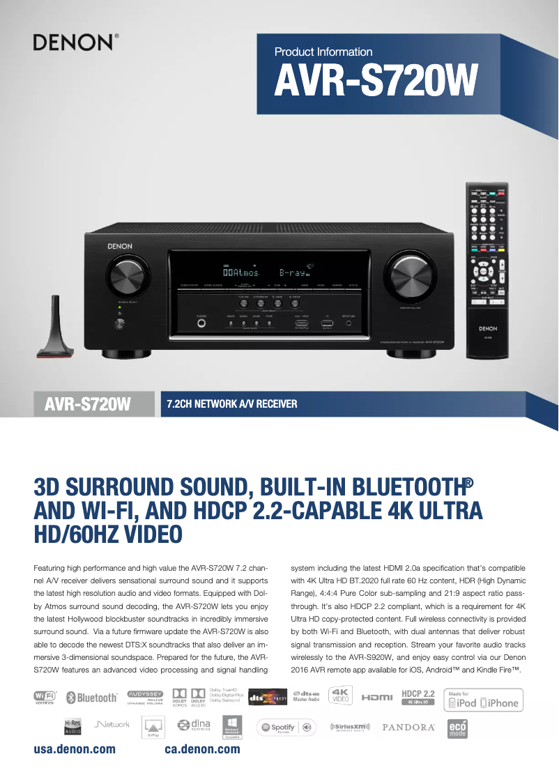 Página 1 del manual Ficha técnica Denon AVR-S720W