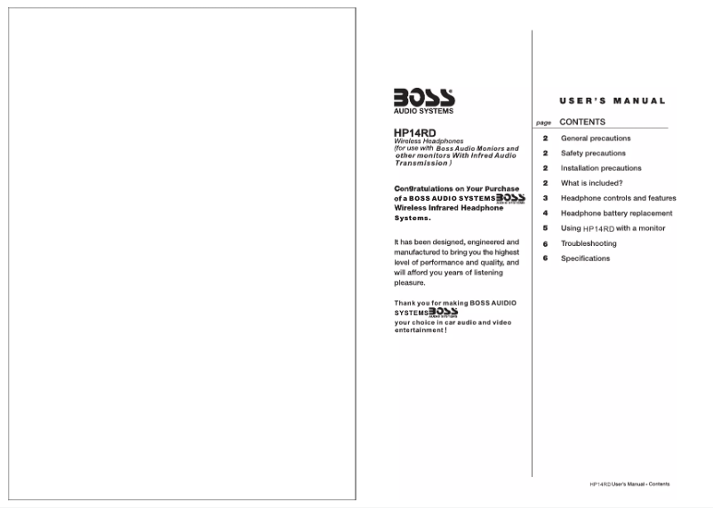 Page 1 de la notice Manuel utilisateur Boss HP14RD