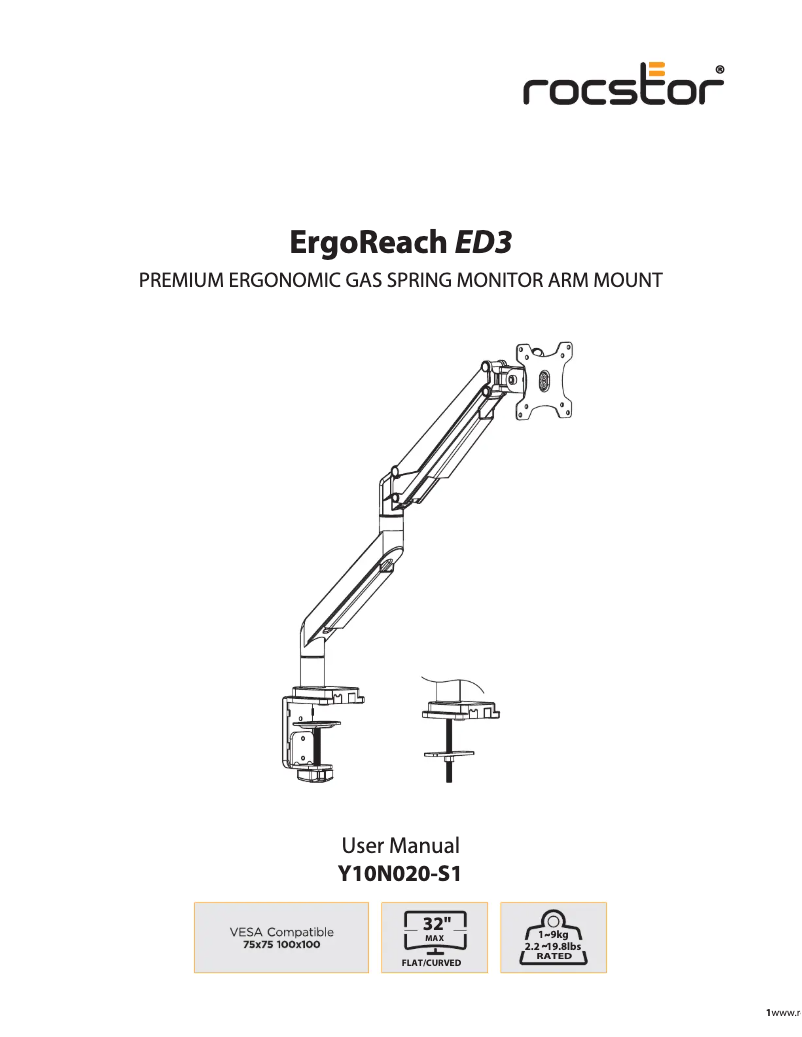 Página 1 del manual Manual de usuario Rocstor ErgoReach ED3